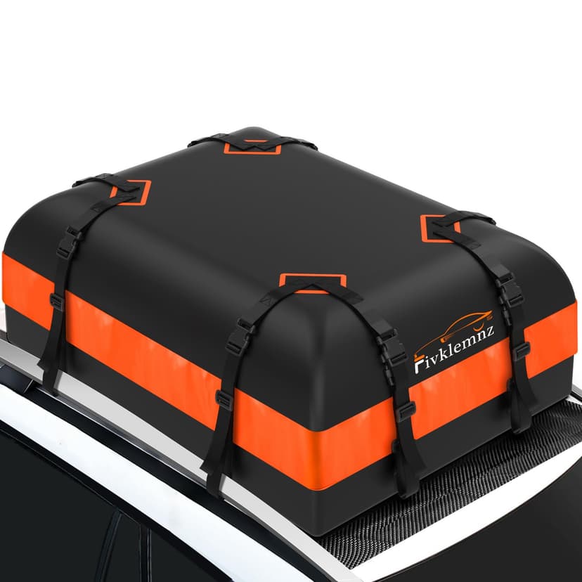 FIVKLEMNZ Car Rooftop Cargo Carrier Roof Bag Waterproof for All Top of Vehicle with/Without Rack Includes Topper Anti-Slip Mat + Reinforced Straps + 6 Door Hooks + Luggage Lock | for All Top of Vehicl