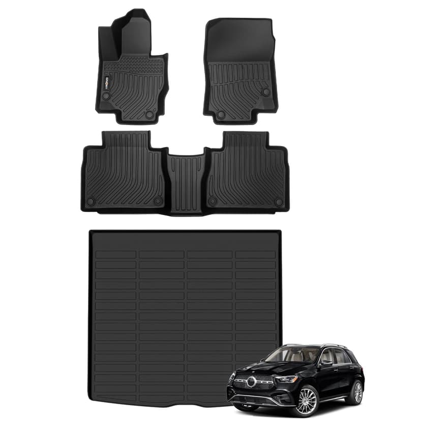 GINOWY-Floor Mats & Cargo Liner for 2020-2026 Mercedes Benz GLE 350/450 (No for Coupe/AMG), TPE All Weather Car Mats for Mercedes GLE Accessories, Heavy Duty Floor Liners