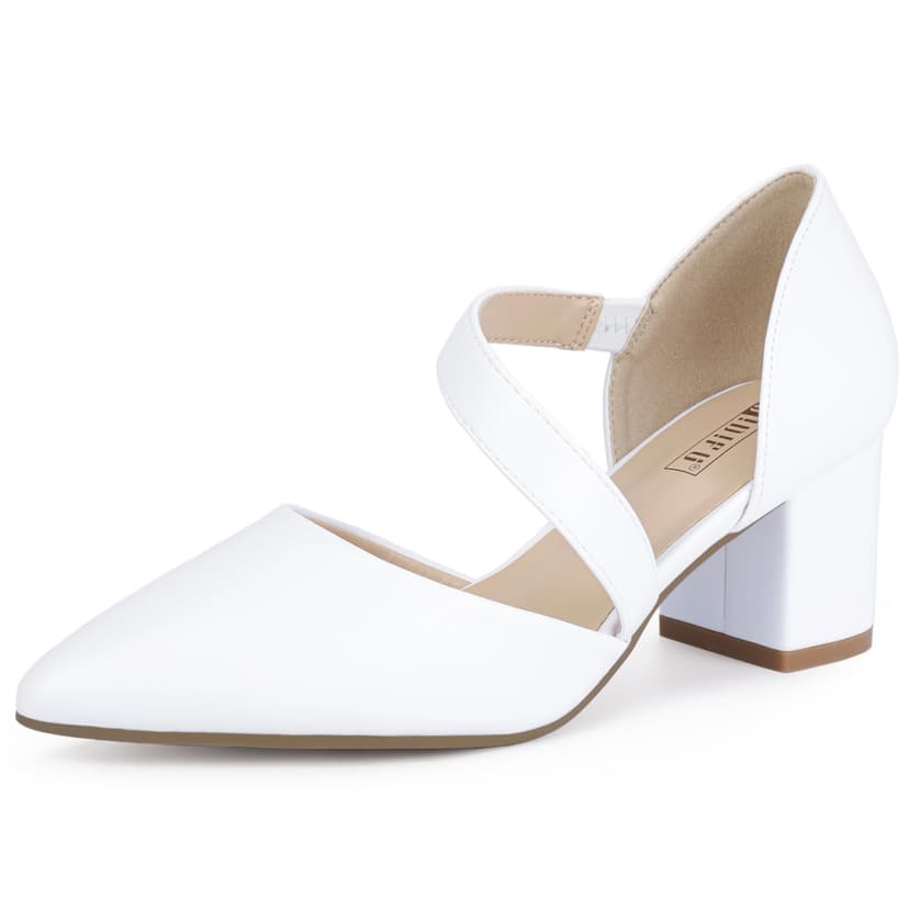 IDIFU IN2 Women's Pumps Closed Toe Strappy Heels Low Block Chunky Heels Dressy Wedding Bride Prom Business Dress Shoes for Women Comfortable Formal Pointed Toe Short Heels