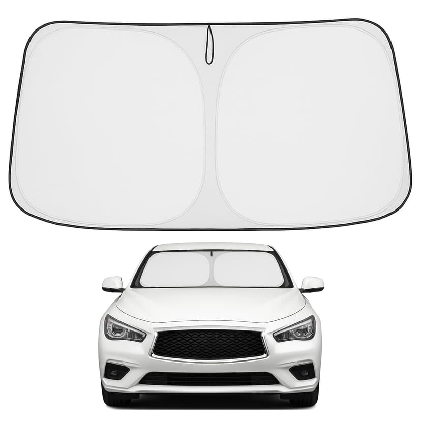 Proadsy Custom Fit 2014-2024 Infiniti Q50 Windshield Sun Shade, Blocks Heat | 240T Heat Shield, Drops Temp 54°F, Blocks 99% UV, Prevents Dashboard Cracking, Summer Parking & Beach Trips, Easy Twist-Fo