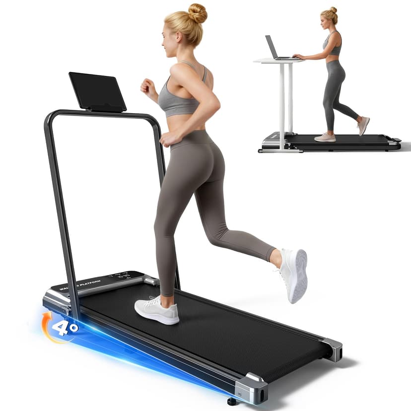 Walking Pad Treadmill for Home, Walking Pad with Incline and Handle Bar | Sturdy Foldable Handles Walking Pad with LED Display, Portable Quiet Under Desk Treadmills for small space at home office