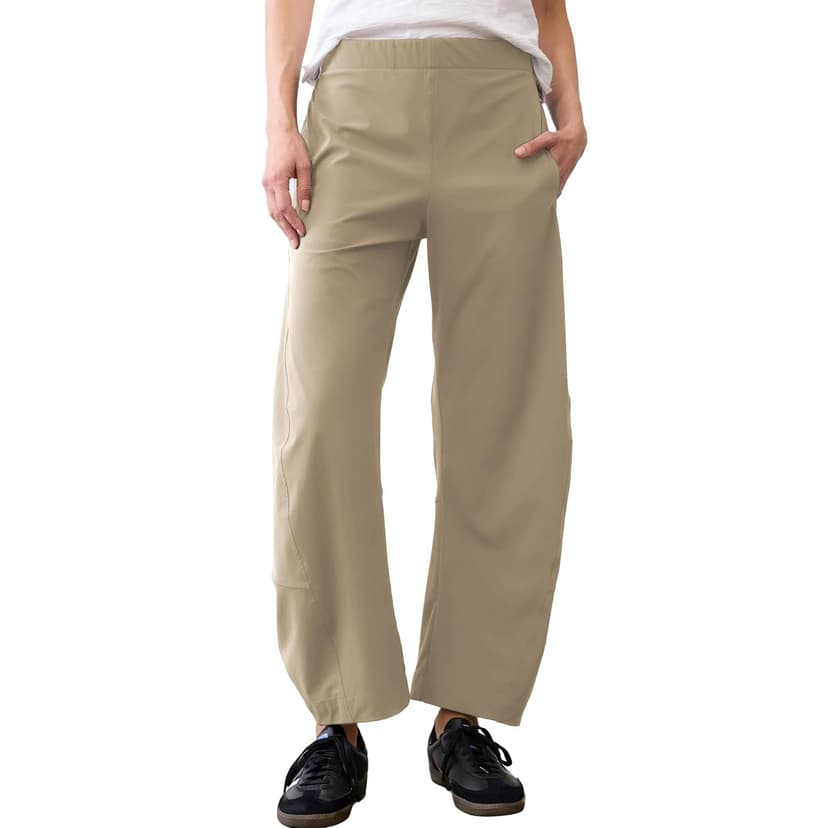 Yaykio Women Barrel Pants Baggy Wide Leg High Waisted Ankle Pants Summer Lounge Travel Work Trousers with Pockets