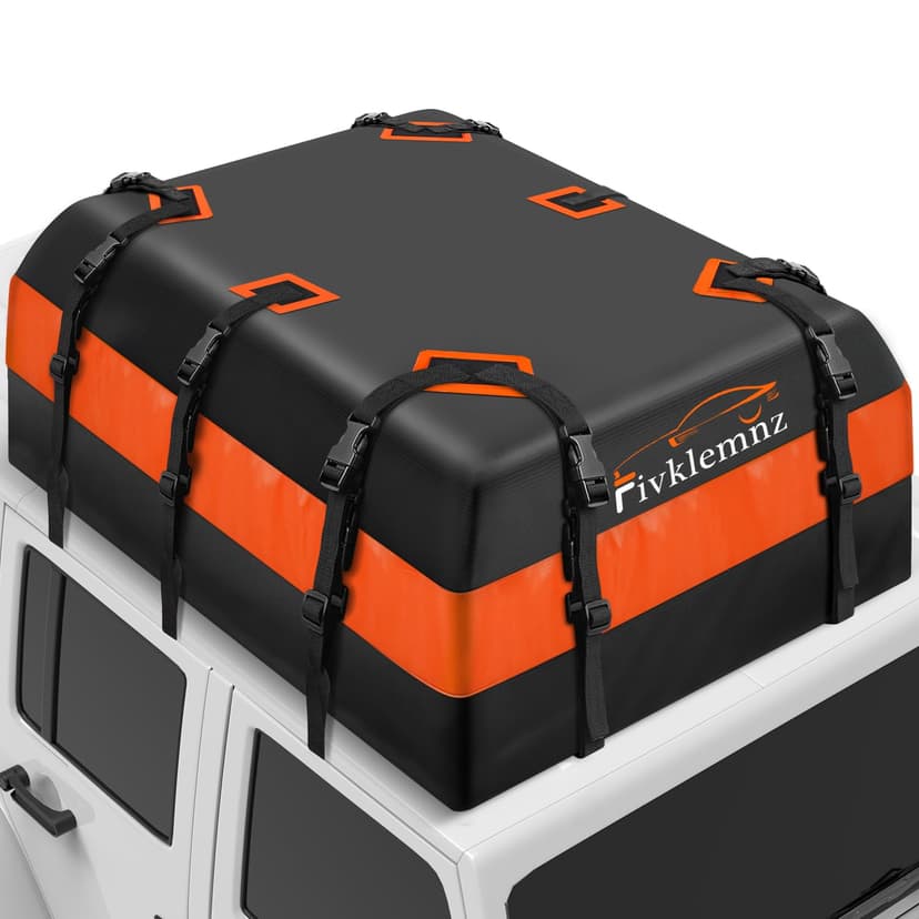 FIVKLEMNZ 30 Cubic Rooftop Cargo Carrier Waterproof Soft Car Roof Bag | for All Top of Vehicle with/Without Rack Includes Topper Anti-Slip Mat + Reinforced Straps + 6 Door Hooks + Luggage Lock