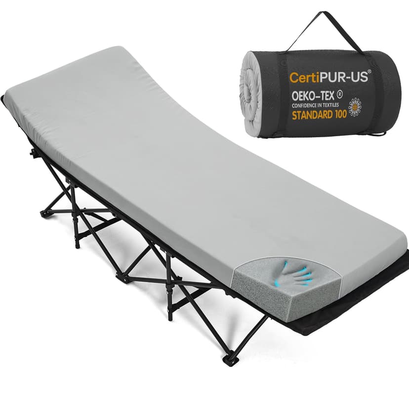 CYMULA Camping Cot Pad 2 Inch Memory Foam, Pad Only,Camping Pad for Folding Cot and Foldable Cot, Portable Roll Up Camp Gear for Car Camping Travel Tent, Non-Slip Waterproof Bottom, Removable Cover