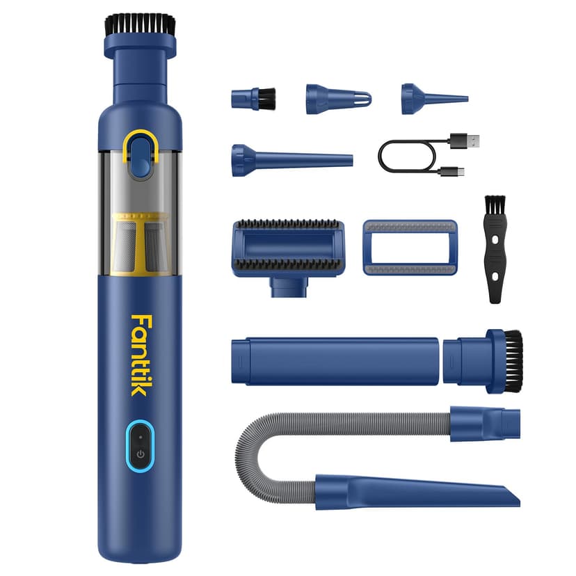 Fanttik Slim V8 APEX Cordless Car Vacuum & Air Duster, 4-in-1 Portable Mini Vacuum with 19000pa Suction Power for Pet Hair, Type-C Charge, One-Touch Empty for Car, Office Desk, Keyboards (Blue)