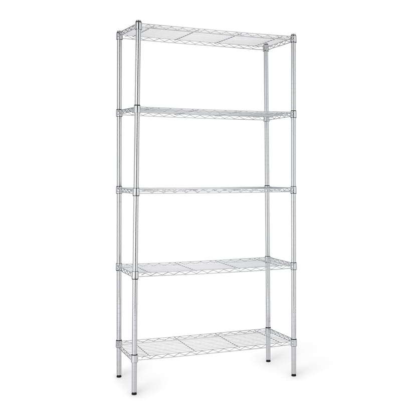 Amazon Basics 5-Shelf Adjustable Heavy Duty Steel Wire Rack, Space Saving Storage Shelving Organizer for Kitchen, Garage, No-Tool Assembly, 350 lbs Weight Capacity, 36" x 14" x 72", Chrome