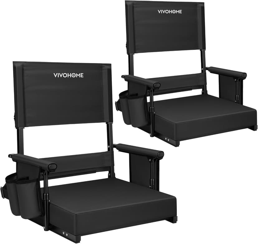 VIVOHOME Adjustable High Back Stadium Seats with Back Support and Cushion | 2 Pack, Foldable, Easy To Carry, Adjustable Length Shoulder Strap, Two Cup Holders, Armrest, Anti-slip Bottom