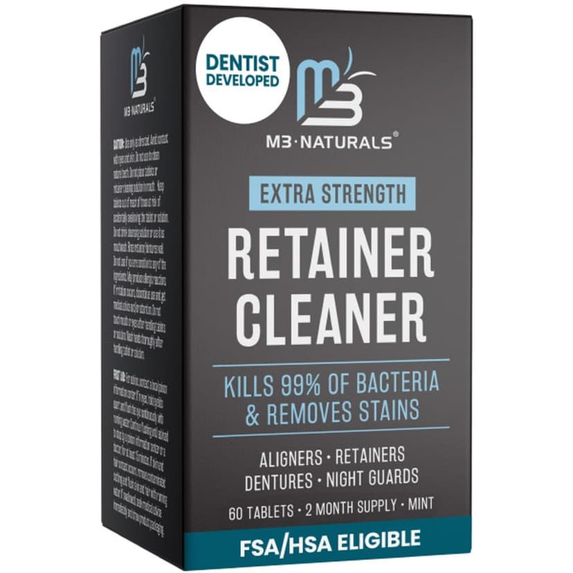 Retainer Cleaner Tablets, Denture Cleaner, Mint, 2 Month Supply by M3 | Compatible with Retainer Cleaner Machine & Ultrasonic Retainer Cleaner, Helps Remove Tough Stains, Buildup, Odors & Plaque