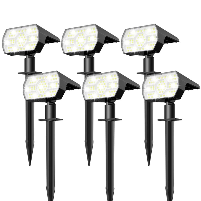 NYMPHY Solar Lights Outdoor Waterproof - 6 Pack (Cool White) | 56 LED 3 Lighting Modes IP68 Waterproof Solar Powered Garden Yard Spot Solar Lights for Outside Landscape