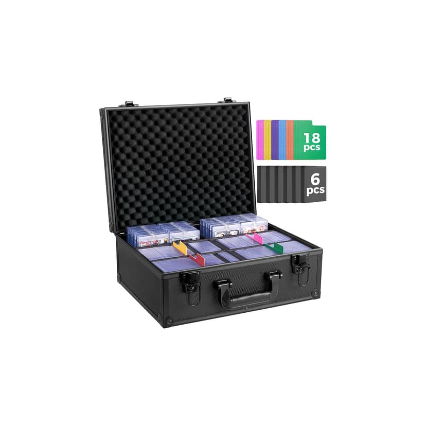 Trading Card Storage Box for 3" x 4" Top Loaders 610+, Sports Cards Case | Baseball Card Storage with 18 Color Separators & 6 Foam Dividers, Card Box Fits Toploaders, Hard Sleeves, Magnetic Holder