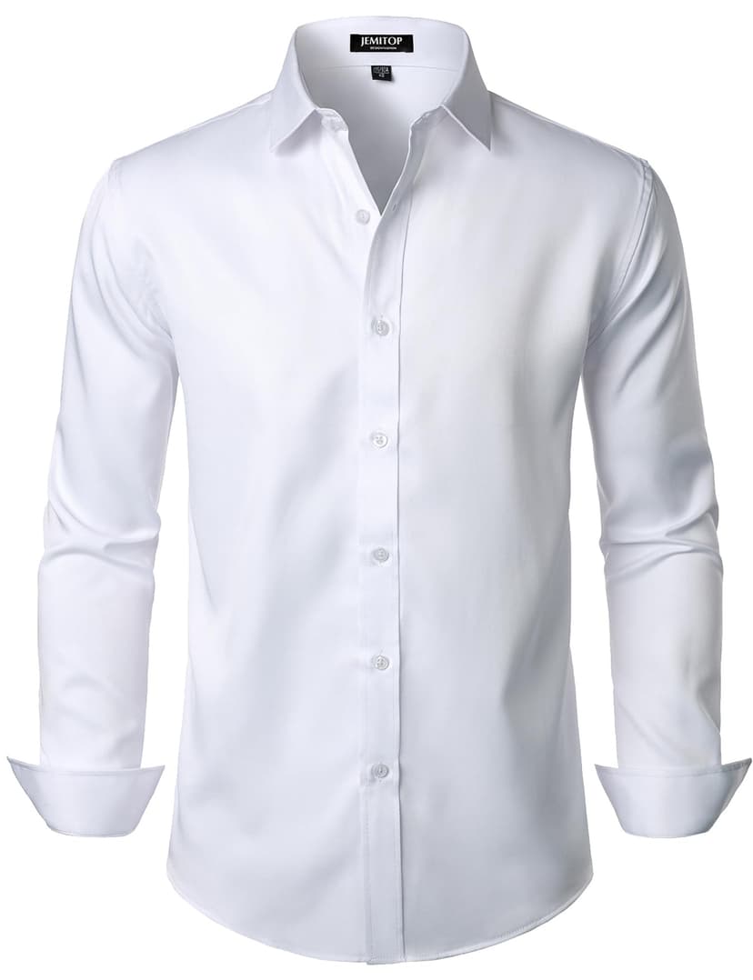 JEMITOP Men's Stretch Wrinkle Free Dress Shirt Formal Prom Wedding Long Sleeve Button Down Shirts