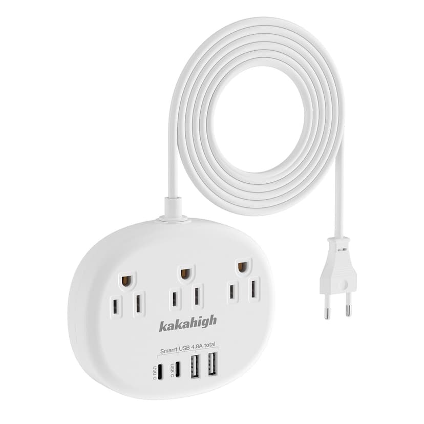 European Travel Plug Adapter, European Extension Cord 3FT | EU Outlet Adapter with 3 USA Outlets and 4 USB, Type C Plug Adapter for Most of Europe Iceland Spain Italy France Germany etc
