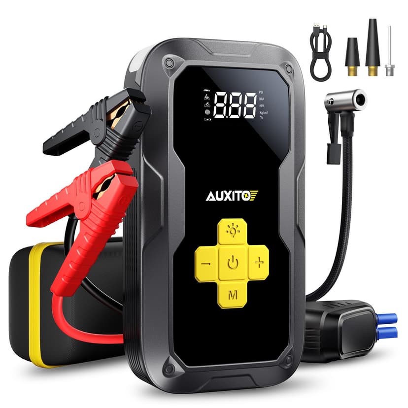 Jump Starter with Air Compressor, AUXITO 6000A Portable Car Jumper, 150PSI Digital Tire Inflator, 12V Jump Box for All Gas/8L Diesel Engine, Power Bank with Type-C Quick Charger, 400LM Emergency Light