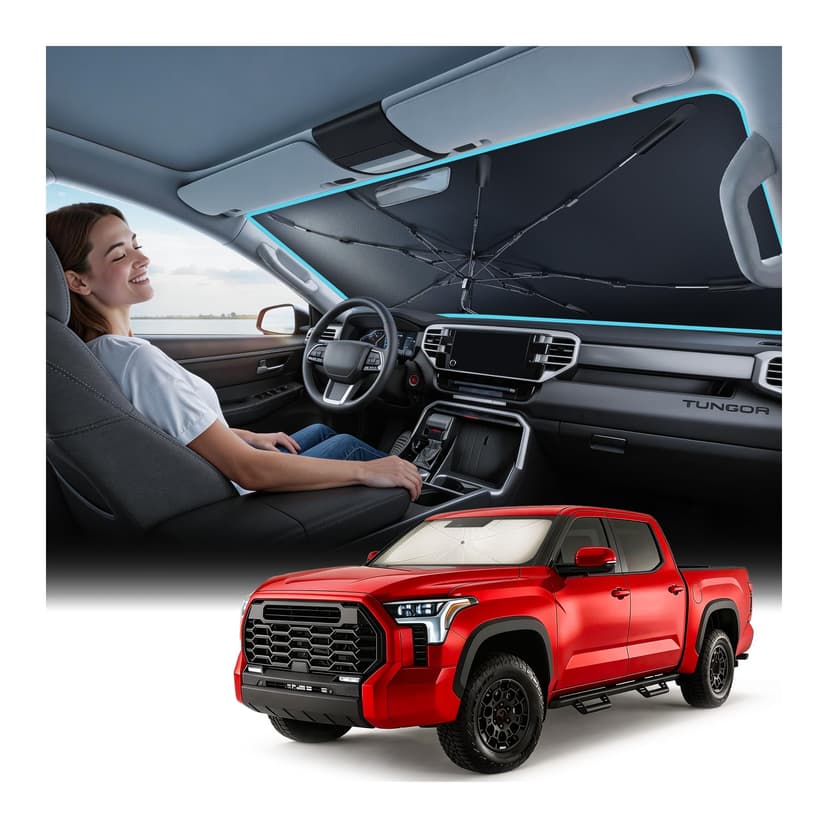 Nmoiss Windshield Sun Shade Umbrella for Toyota Tundra 2007-2026 Accessories, [Vinyl Coating Heat Shield] Protect Car from Sun Rays & Heat Damage Keep Cool and Protect Interior