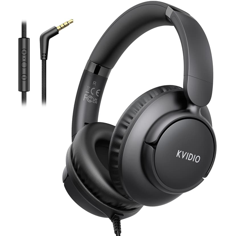 Wired Headphones with Mic, 3.5mm Headphones Volume Control for School Black | Wired Over Ear Foldable Corded Headphones for Teens Classroom Travel Airplane, 4.9ft Tangle-Free Cord for Tablet Laptop Ph