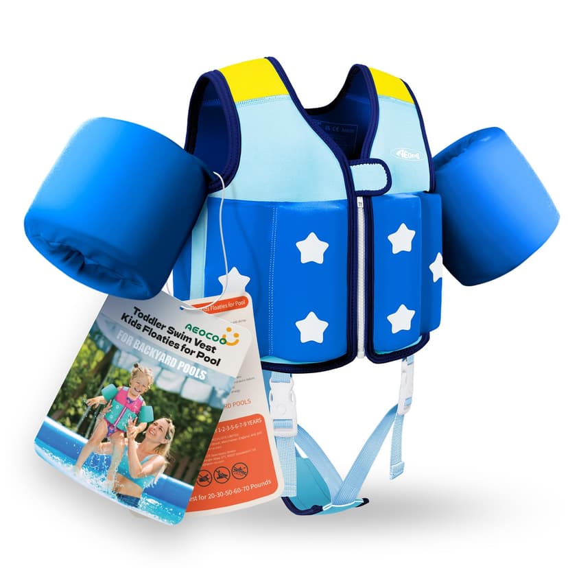 Kids Pool Floaties 1-2-3-5-7-9 Years Old, Toddler Swim Vest 20-30-50-70 Pounds, Comfortable Extended Wear Kids Float Jacket with Crotch Strap, Bright & Colorful Design and Unpadded Sides for Comfort