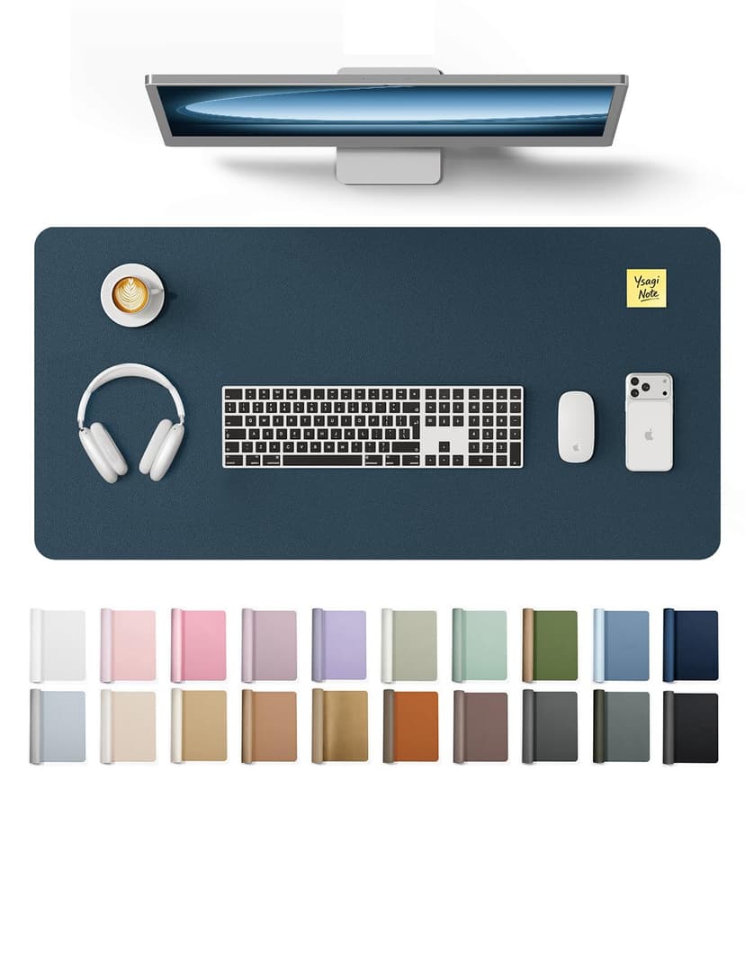 YSAGi Leather Desk Protector, Office Mat, Large Mouse Mat, Non-Slip PU Leather Blotter, Laptop Pad, Waterproof Writing Pad for Office and Home (Dark Blue, 35.4" x 17")