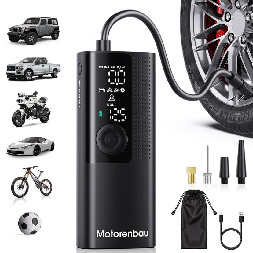 Tire Inflator Portable Air Compressor, 3X Faster Inflation | for Car Tires, Bikes, Motorcycles, Balls, Auto Shut-off, Cordless Air Pump with LED & Digital Pressure Gauge