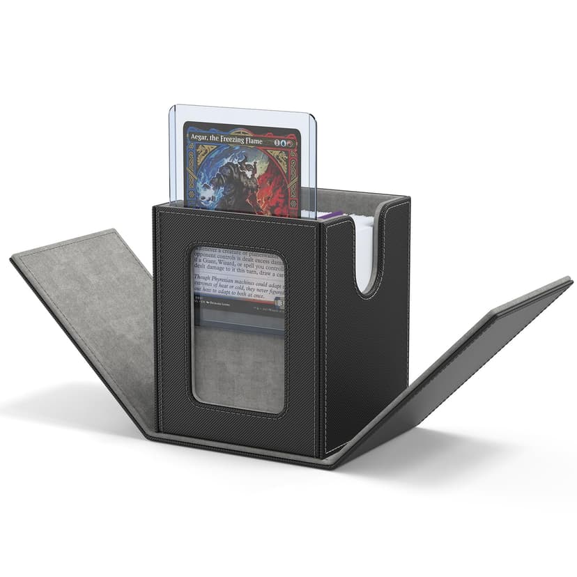 ZLCA MTG Deck Box with Commander Window Display, Commander Deck Box Holds 100 Double-Sleeved Cards Suitable for Magic the Gathering/TCG/CCG/PTCG/EDH/Sport Cards (Black)