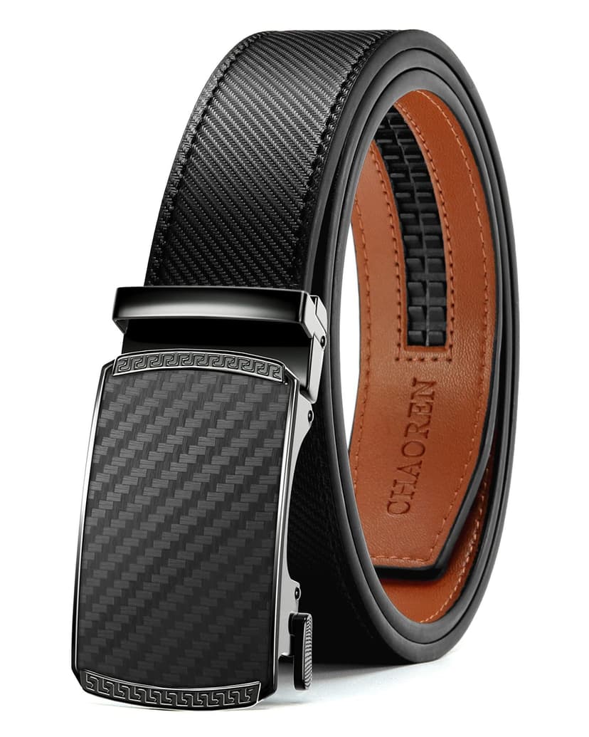 CHAOREN Men's Leather Ratchet Belt - Customizable Fit (35mm) | Smooth Sliding, Precise Micro‑Adjust, Trim to Fit, Dress & Casual Wear, Gift Box