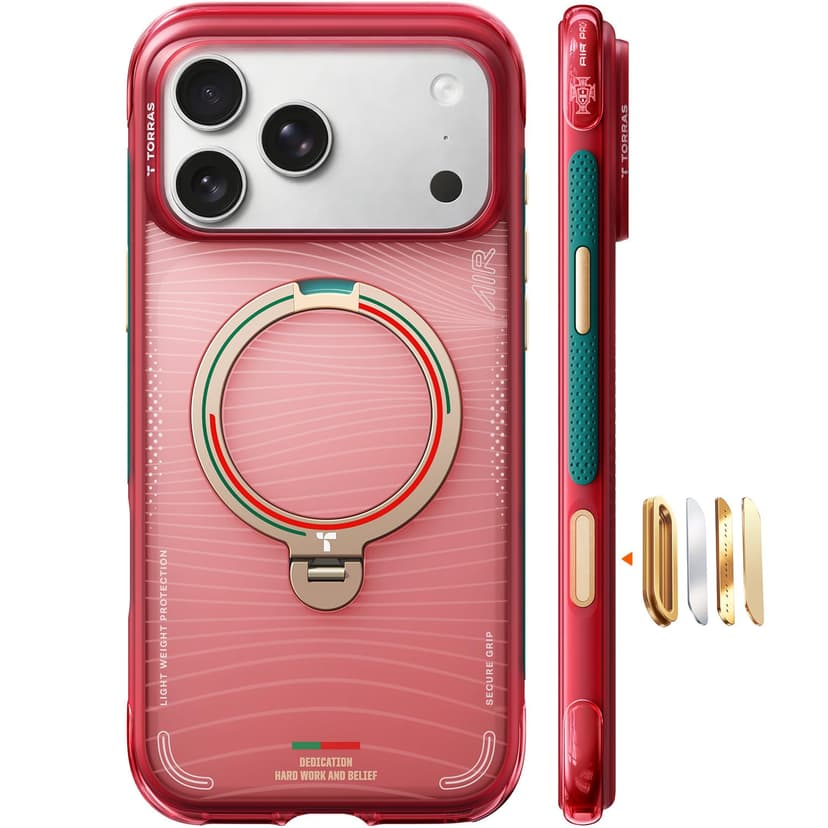 TORRAS World Cup Inspired, Official Portuguese Football Federation Limited Edition, Ostand Q3 Air for iPhone 17 Pro Max Case, 360 Magnetic Stand, Fit for MagSafe, Mil-Grade Drop Tested, Wave Passion