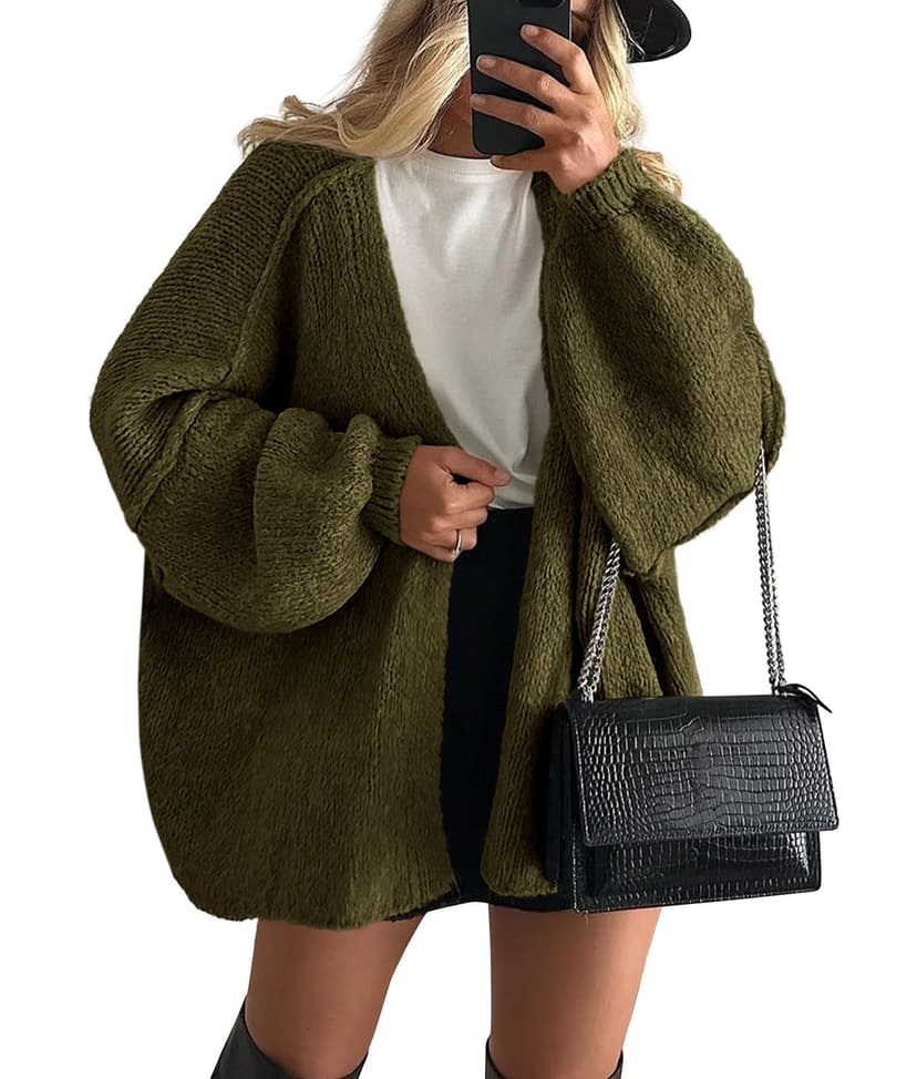PRETTYGARDEN Womens Open Front Oversized Cardigan Sweaters | Soft Chunky Knit, Baggy Loose Fit, Long Lantern Sleeve Lightweight Sweater, Casual Daily Going Out, Fall Winter Outfits