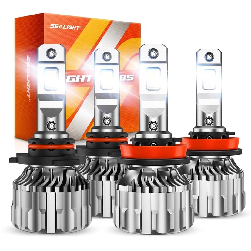 SEALIGHT 9005 H11 Bulbs Combo, 9005/HB3 H11/H9/H8 LED Bulbs 800% 140000LM Super Bright 6500K Cool White Fog Lights Bulbs and Off-Road Lights, 3 Mins Plug-N-Play, Pack of 4