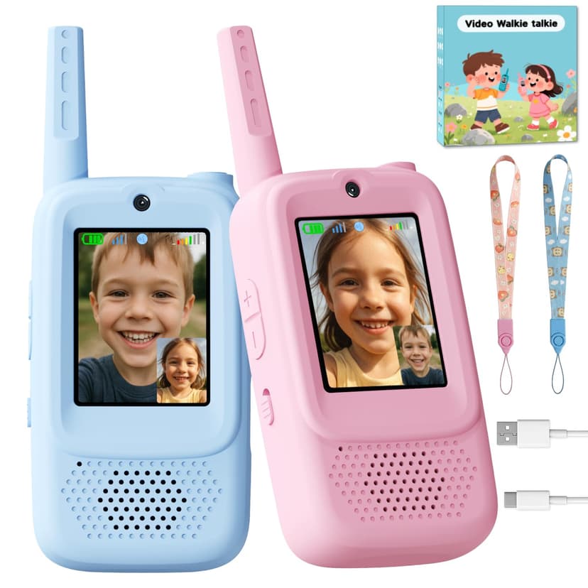 Video Walkie Talkies for Kids, Handheld 2 Pack Rechargeable Video Walkies Talkies, Indoor Outdoor Toys Christmas Birthday Gifts for Age 3-12 Year Old Girls Boys (Blue & Pink)