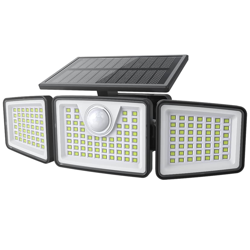 daphino 2500LM Solar Lights, Motion Sensor Outdoor Lights, 3-Head, 1 Pack | 270° Wide-Angle Street & Area Coverage, IP65 Waterproof Security Lighting, 3 Lighting Modes, Non-Remote