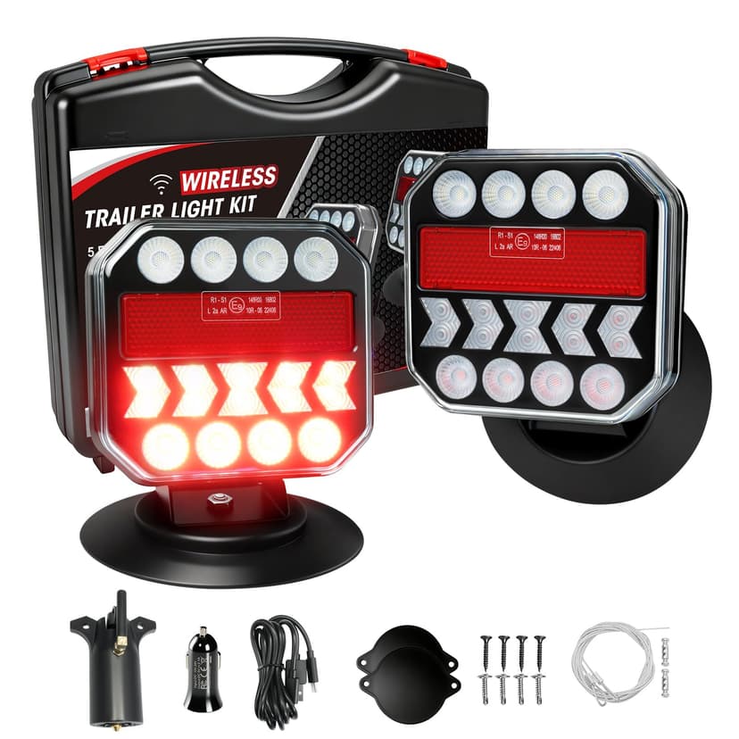 NeaLia 110° Rotatable Magnetic Wireless Trailer Lights w/Reverse | Rechargeable, IP67 Waterproof, Brake/Turn Signal for Truck, RV, Camper, Boat, Caravan