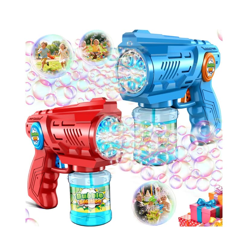 Zerhunt Lightweight Automatic Bubble Gun: 2 Pack Bubble Blaster for Kids 4-8 with Bubble Solution & LED Light - 15000+ Bubbles Per Minute Easy for Kids to Hold - Great Party Outdoor Toy