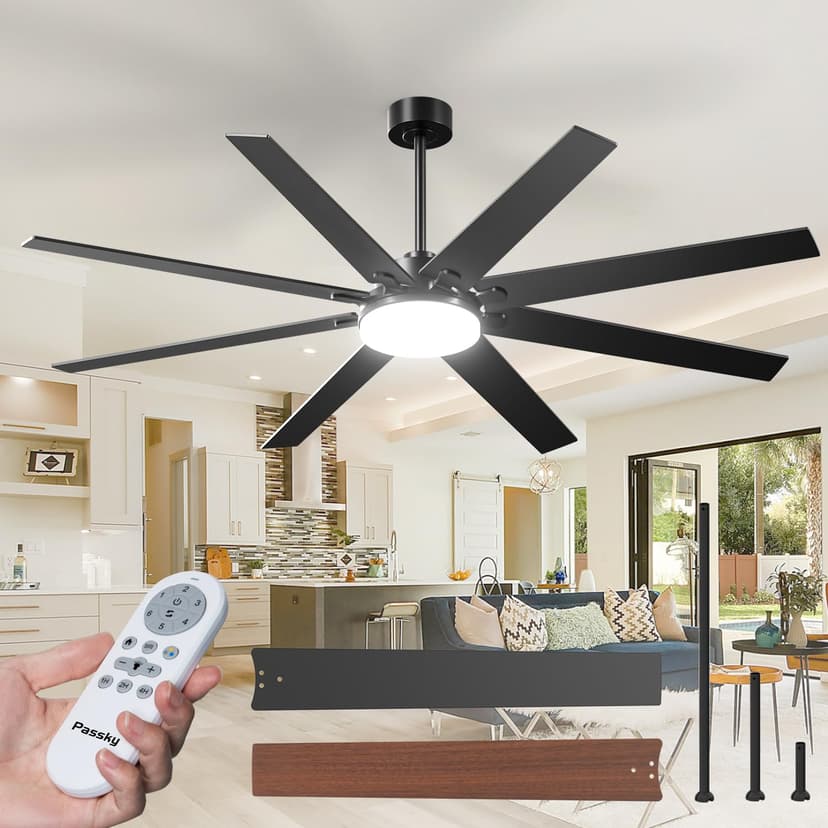 72 inch Ceiling Fans with Lights, Large Modern Ceiling Fan with Light and Remote Control, Reversible, 3CCT, Dimmable, Quiet, Black Ceiling fan For Bedroom, Living Room, Patio Farmhouse, Indoor/Outdoor