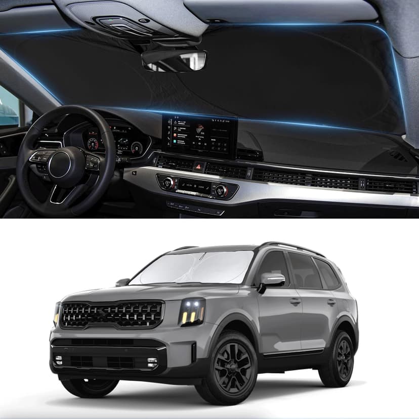 Windshield Sunshade for Kia Telluride 2020-2025 2026 Window Shade Sun Visor | Custom Fit Telluride Cover for Windshield Protector 210T Reflector Block Heat and Sun Protection Cooler Car Accessories