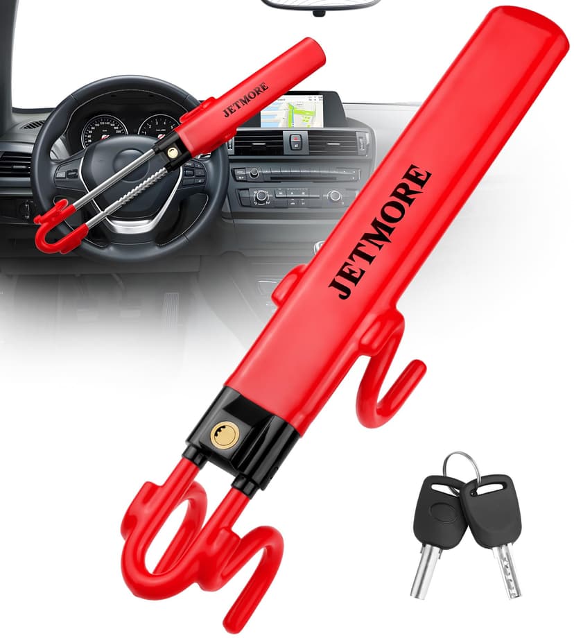 JETMORE Steering Wheel Lock Car Accessories for Men & Women Locks with Keys | Adjustable Wheel Lock for Car Anti Theft Car Safety Small Lock Out Kits for Vehicle Truck Suv Car Steering Wheel Lock (Red