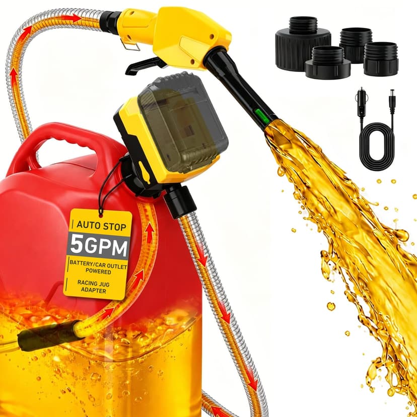 MISFANS Cordless Fuel Transfer Pump, Auto-Stop, Hand Trigger Nozzle | 5 GPM, Fits DeWalt 20V & Milwaukee 18V Batteries, 4 Adapters, 51" Hose, Gas, Diesel, Transfer Fuel from Can/Barrel, Bare Tool
