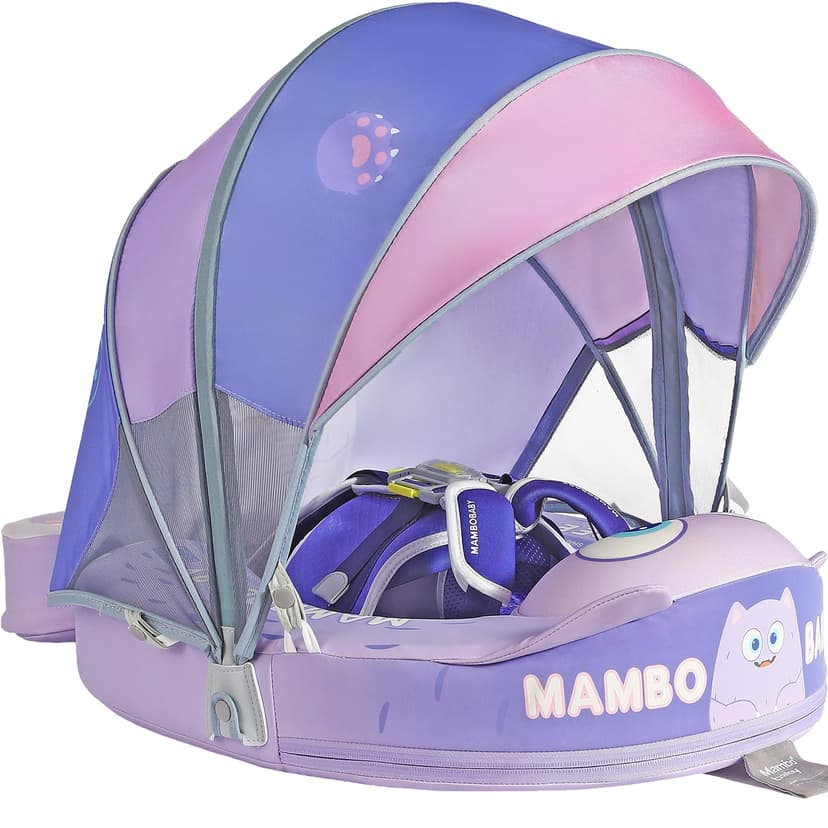 Mambobaby Float with Canopy Size Improved Non Inflatable Infant Baby Pool Float Smart Mambo Float Swim Trainer Add Tail Swim Float Mambo Float Solid Air Free Water Waist Swimming Ring