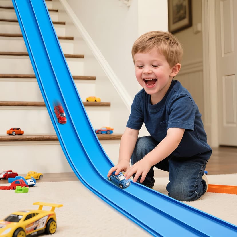 INKZOO Flex Tracks 15 Ft Starter Set Flexible Race Track for Kids 3+, Flexible Car Track Race Car Ramp Track Compatible with Diecast 1/64th Cars, Portable Rolls Up Race Tracks with Strong Suction Cups