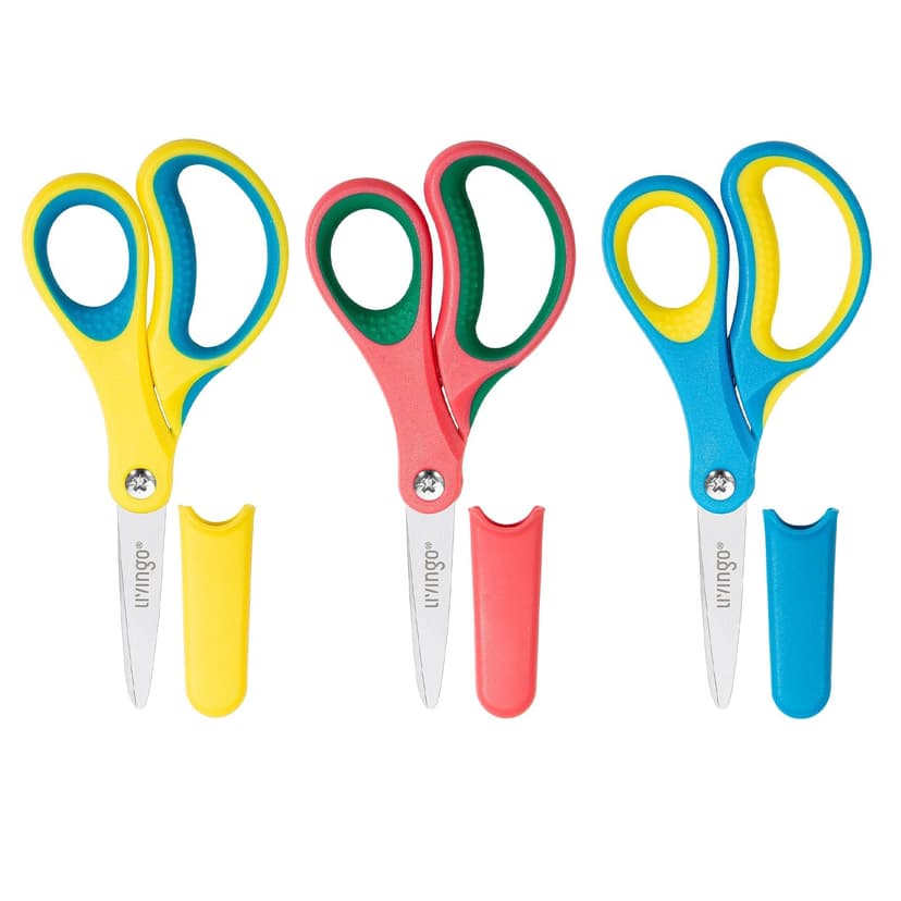 LIVINGO Kids Scissors 3 Pack, 5" Pointed Tip School Craft Safety | Comfort Handle, Precision Cutting Edge, Ages 4+, School Art Projects, Paper Craft Supplies