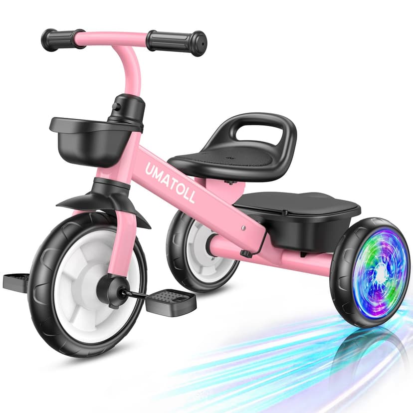 Umatoll Tricycle for Toddlers 2-5 Year Old, Birthday Gift for Girl Age 2-4 | Adjustable Toddler Bike Outdoor Toys, Trike with Light up Wheels