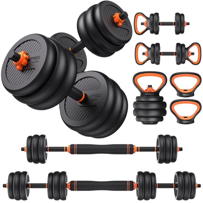 FEIERDUN DS2 Adjustable Dumbbells, 20/30/40/45/70/90lbs Free Weight Set with Connector, 5 in1 Dumbbells Set Used as Barbell, Kettlebells, Push up Stand, Weight Plate, Fitness Exercises for Home Gym Su