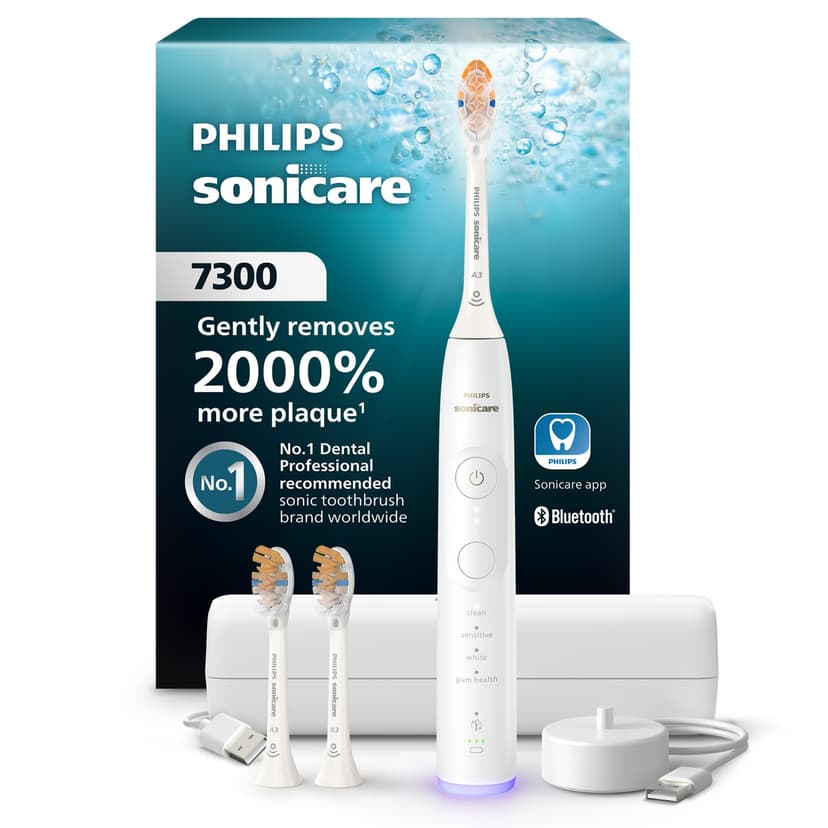 Philips Sonicare 7300 Series Electric Toothbrush - Next-Generation Sonicare Technology, Pressure Sensor, 12 Brushing Settings, SmarTimer, BrushPacer, 21-Day Runtime, Travel Case, White, HX7420/07