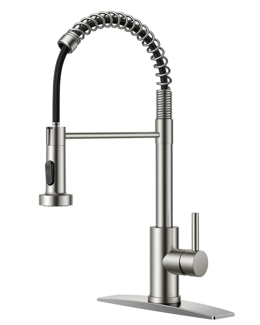 FORIOUS Kitchen Faucets with Pull Down Sprayer, Brushed Nickel Stainless Steel Commercial Single Handle Classic Spring Pull Out Sink Faucet for Pot Filler, Farmhouse Camper Bar Laundry Room