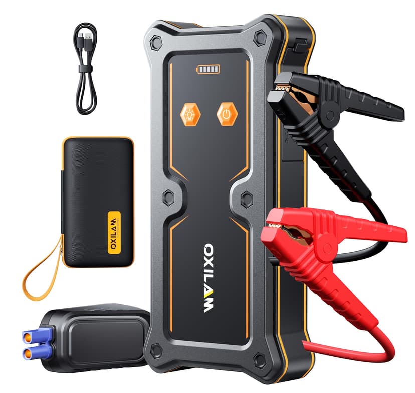 OXILAM 8000A Jump Starter - Car Jumper Starter Portable for All Gas & Diesel Engines, 12V Jump Box for Car Battery with Extended Jumper Cables, USB, DC, Type C Port & LED Light