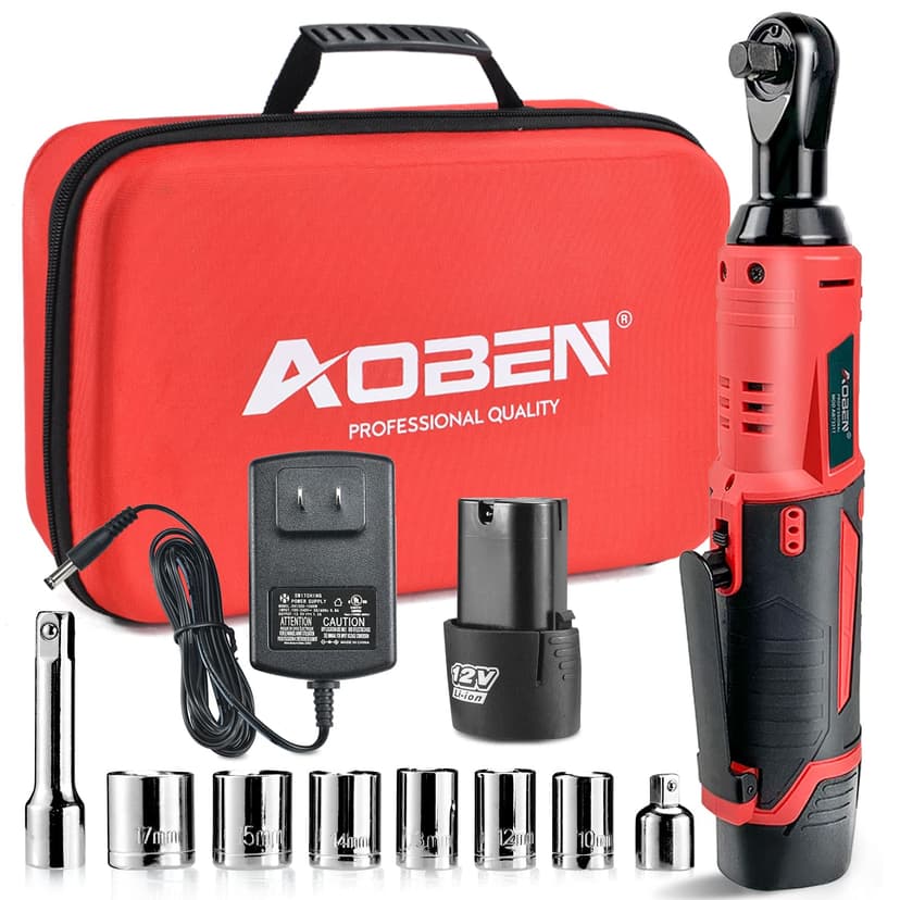 AOBEN 3/8" 12V Power Electric Ratchet Wrench Set with 1 2000mAh Lithium-Ion Battery And Charger