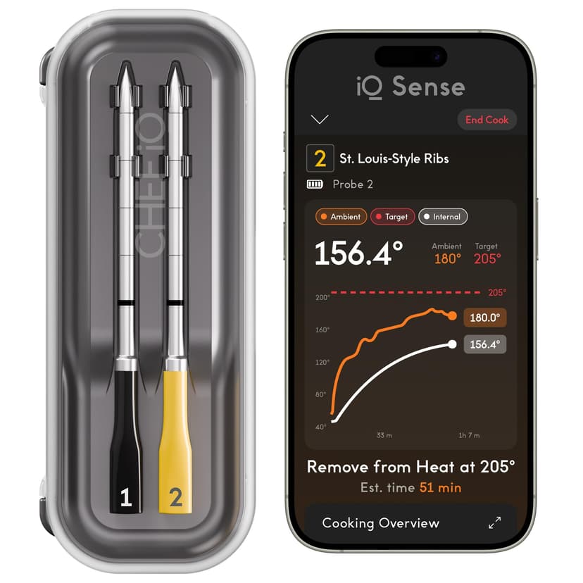 CHEF iQ Sense | Smart Wireless Meat Thermometer | 2 Ultra-Thin Probes | WiFi Unlimited Range | 1000°F Heat Safe | 5 Sensors | BBQ, Grill, Oven, Smoker, Air Fryer | Gen3