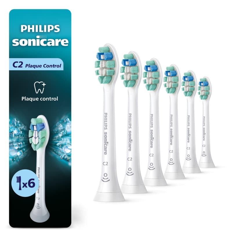 Philips Sonicare C2 Plaque Control Brush Heads, 18 Month Supply, White | 700% More Plaque Removal¹, BrushSync Reminder, Up To 62,000 Bristle Movements Per Min, 6-Pack, HX9026/77