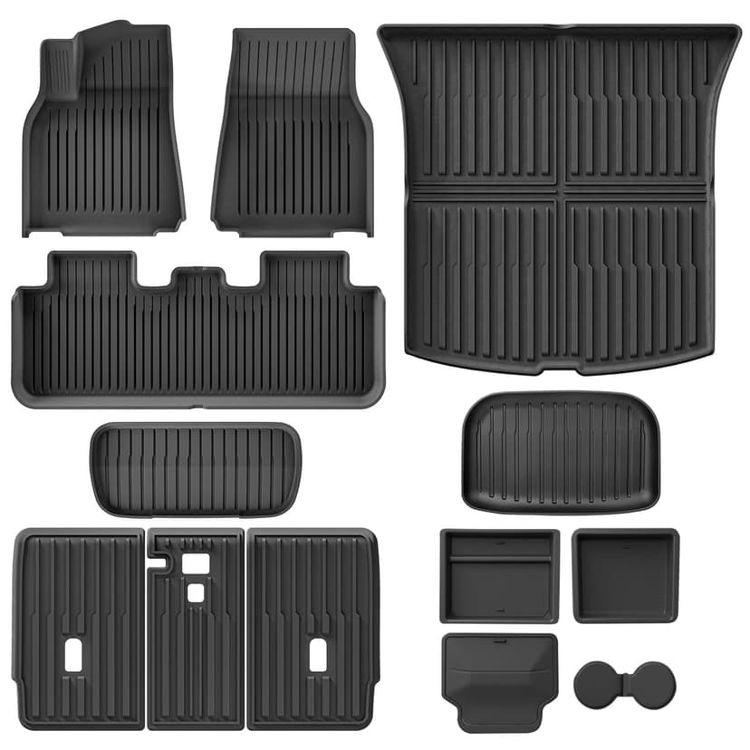 Autocessking Tesla Model Y Juniper 2025-2026 13-Piece All-Weather Floor Mats & Double-Layer Center Console Organizer – Full Interior Protection & Smart Storage (Not for Standard)