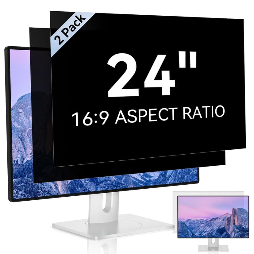 [2 Pack] 24 Inch Computer Privacy Screen Filter for 16:9 Widescreen Monitor | Anti Glare, Anti Blue &UV Light, Anti Spy, Eye Protect, Protector, Film, Shield, Fit, Removable, Reusable, 9H, Black, Qual