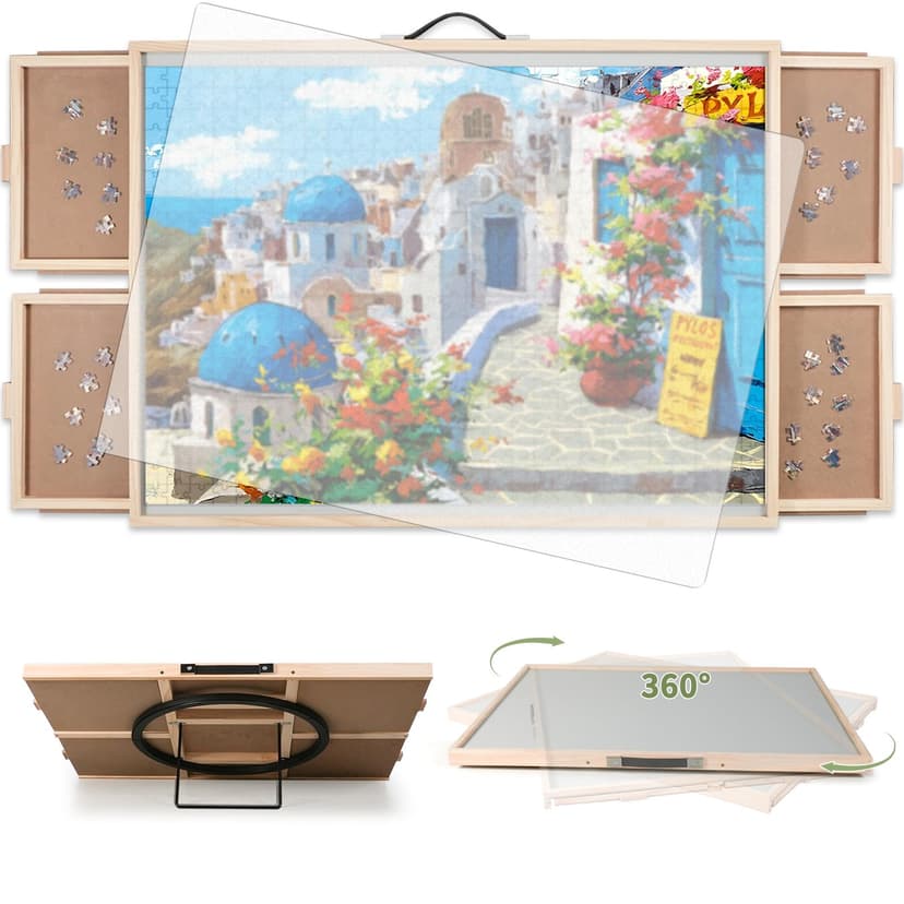 BuilderButler 1500 Pieces 2-in-1 Tilting & Rotating Puzzle Board, Portable Puzzle Table with 4 Drawers Cover, 34.25" x 25.2"