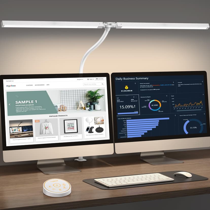 Pzloz Led Desk Lamp for Office Home - Eye Caring Architect lamp with Clamp,Dual Screen Computer Monitor Work Smart Light: 24W 5 Color Flexible Adjustable Lighting Table Lamp for Study White